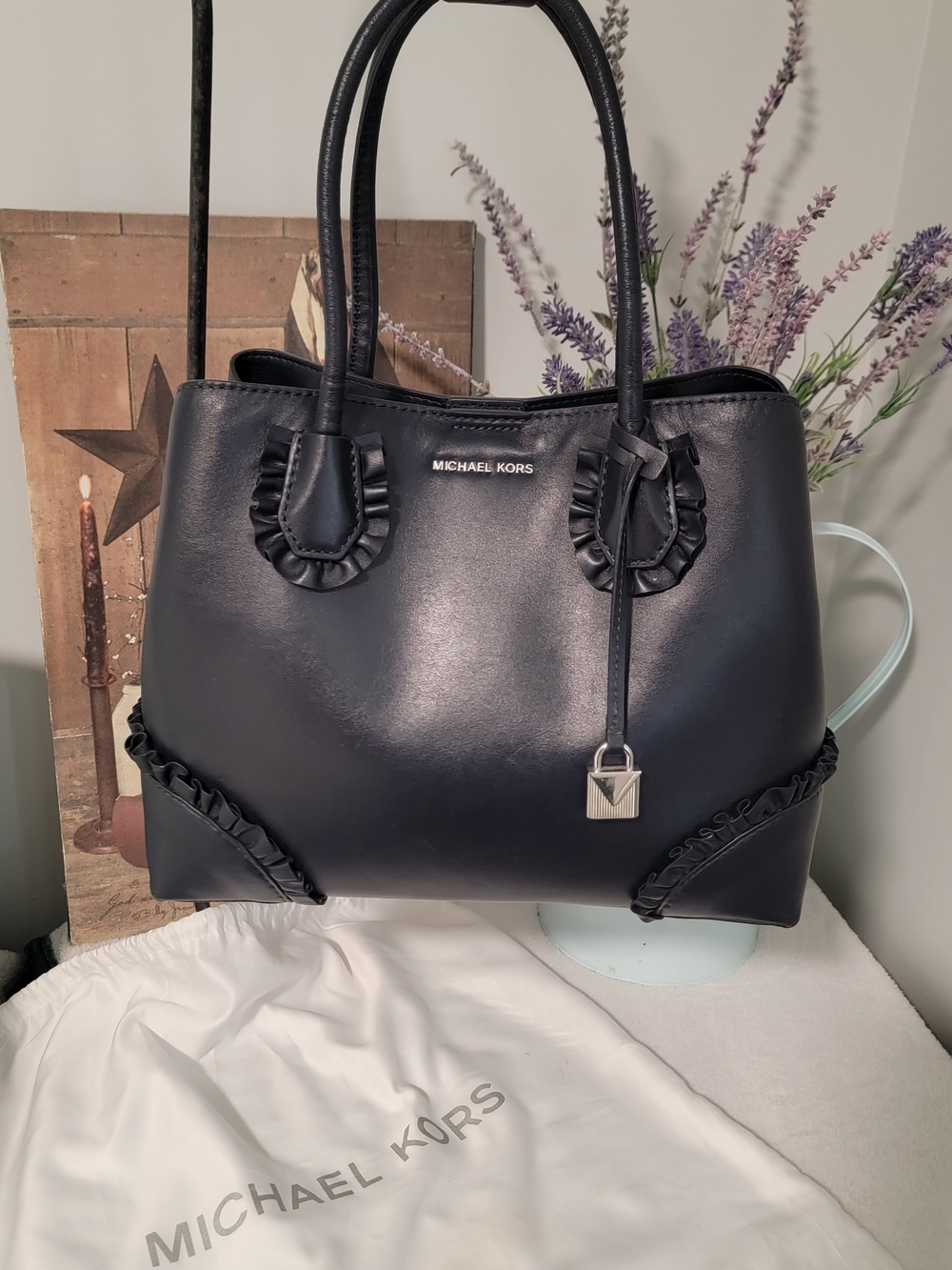 Michael Kors Admiral Ruffle Trim Leather Tote